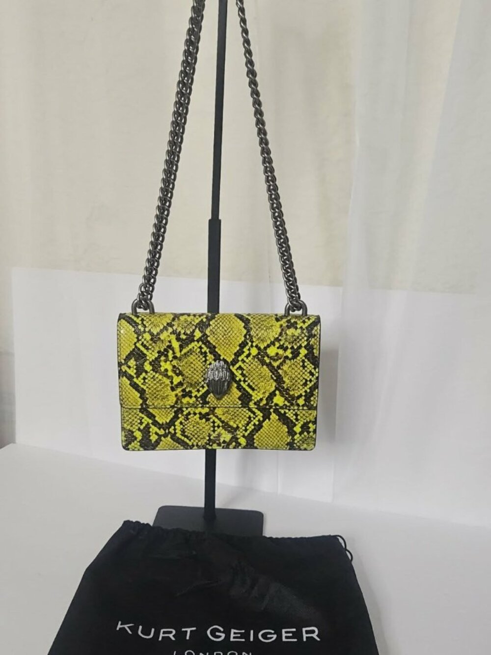 Kurt Geiger Shoreditch Small Crossbody Snake Print Neon Yellow GORGEOUS - Picture 2 of 10